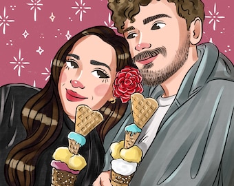 Dibujo de pareja a partir de fotos, retrato personalizado, regalo de novio, regalo de pareja recuerdo romántico para aniversario