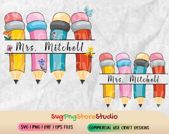 Cornice personalizzata con nome a matita per insegnante SVG, insegnante SVG, scuola, download digitale, file tagliato, cornice monogramma divisa a matita, sublimazione (svg/png)
