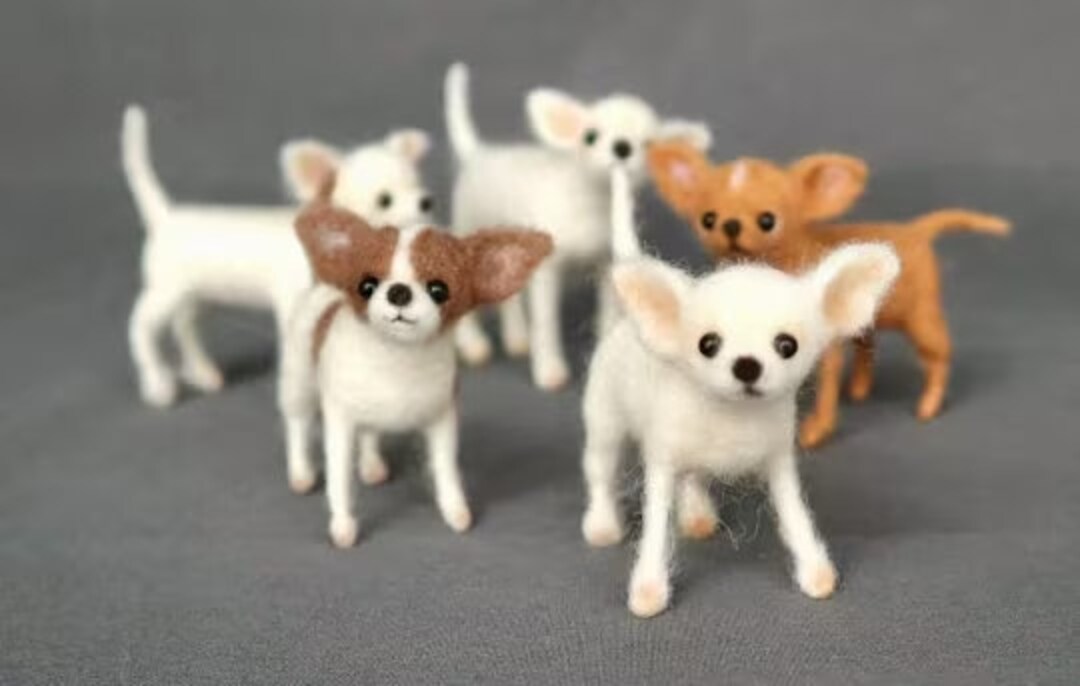 Needle Felted Little Chihuahua Figurine,miniature Doll House Felt Dog