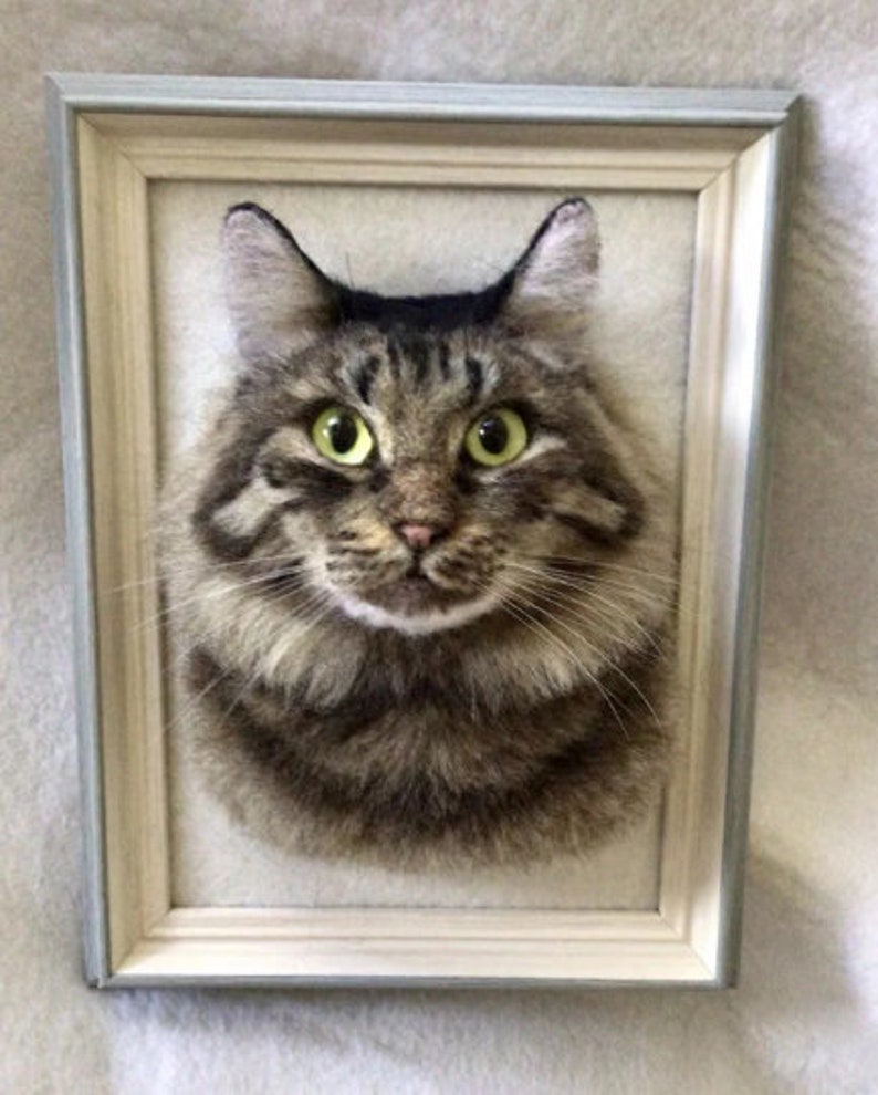 Custom Needle Felted Cat Portrait With Framecustom Wool Felting Pets