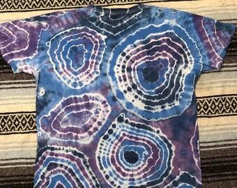 Handmade Tie Dye Festival T-Shirt Dark Blue Royal Purple Geode