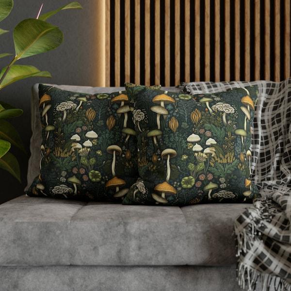 Floral pillow case woodland flower throw pillow forestcore mushroom chair cushion farmhouse pillow cover dark cottagecore mushroom pillow