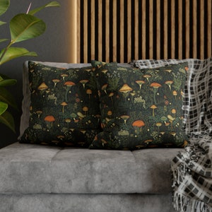 Floral pillow case woodland flower throw pillow forestcore mushroom chair cushion farmhouse pillow cover dark cottagecore square pillow case