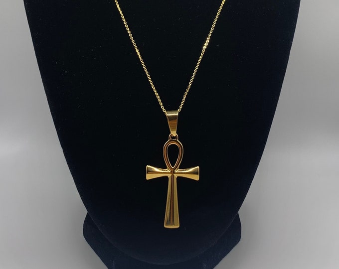 Ägyptische Halskette Mit Isis Anhänger - Ankh Kreuz & Horus Auge In Gold