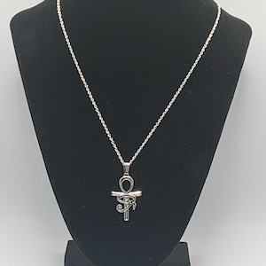 Silver Eye of Horus Necklace,  Silver Ankh Necklace, Silver Egyptian Necklace, Eye of Horus Ankh, Protective, Silver Rhinestone Necklace