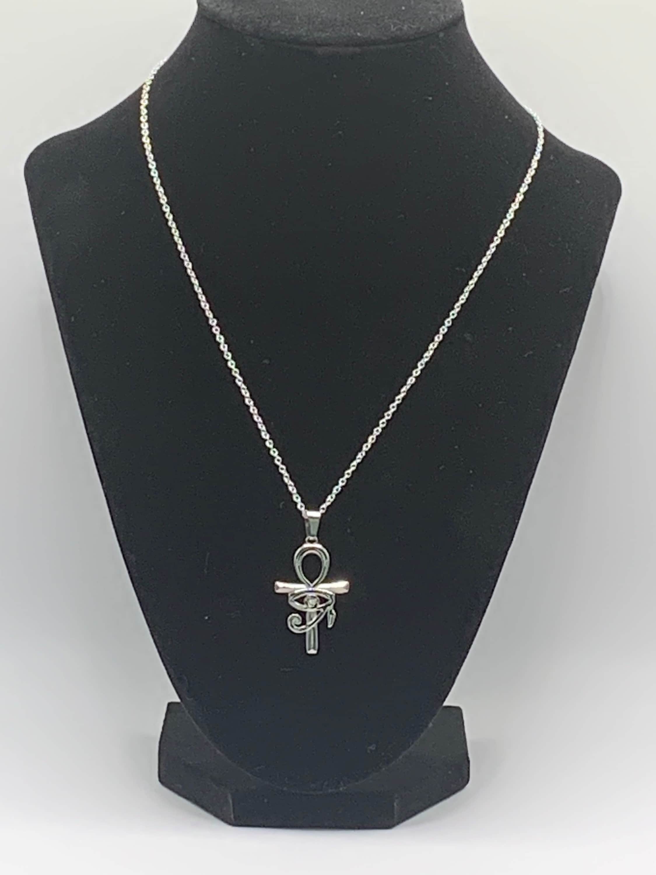 Silver Eye of Horus Necklace,  Silver Ankh Necklace, Silver Egyptian Necklace, Eye of Horus Ankh, Protective, Silver Rhinestone Necklace