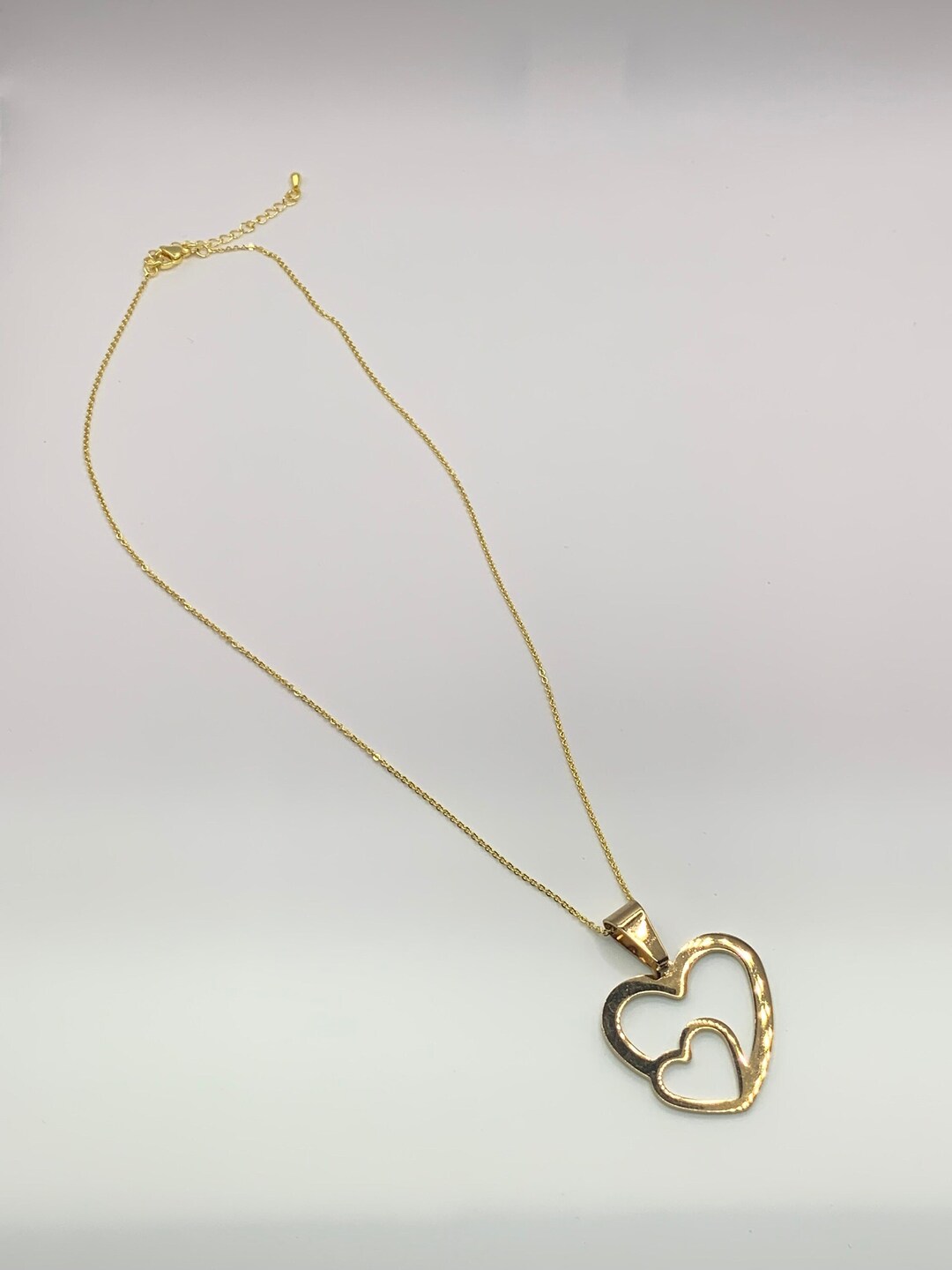 Gold Long or Doubled Up Elongated Bubble Heart Necklace