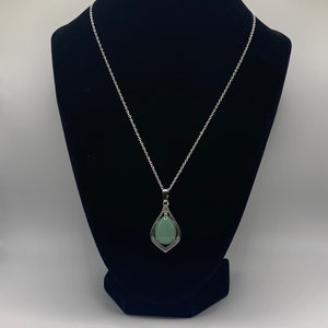 Natural Green Aventurine Pendant Necklace, Silver Aventurine Necklace, Rhinestone Aventurine Necklace, Natural Gemstone Necklace