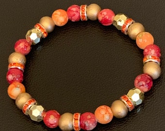 Round Bead Bracelet, Colorful Bead Bracelet, Cute Bead Bracelet, Rhinestone Bead Bracelet, Red Bead Bracelet, Gold Bead Bracelet