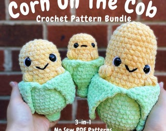 No Sew 3-in-1 Corn On The Cob Crochet Pattern Bundle | Crochet Corn | Corn Pattern | Crochet Food | Amigurumi Pattern | Crochet Plushie