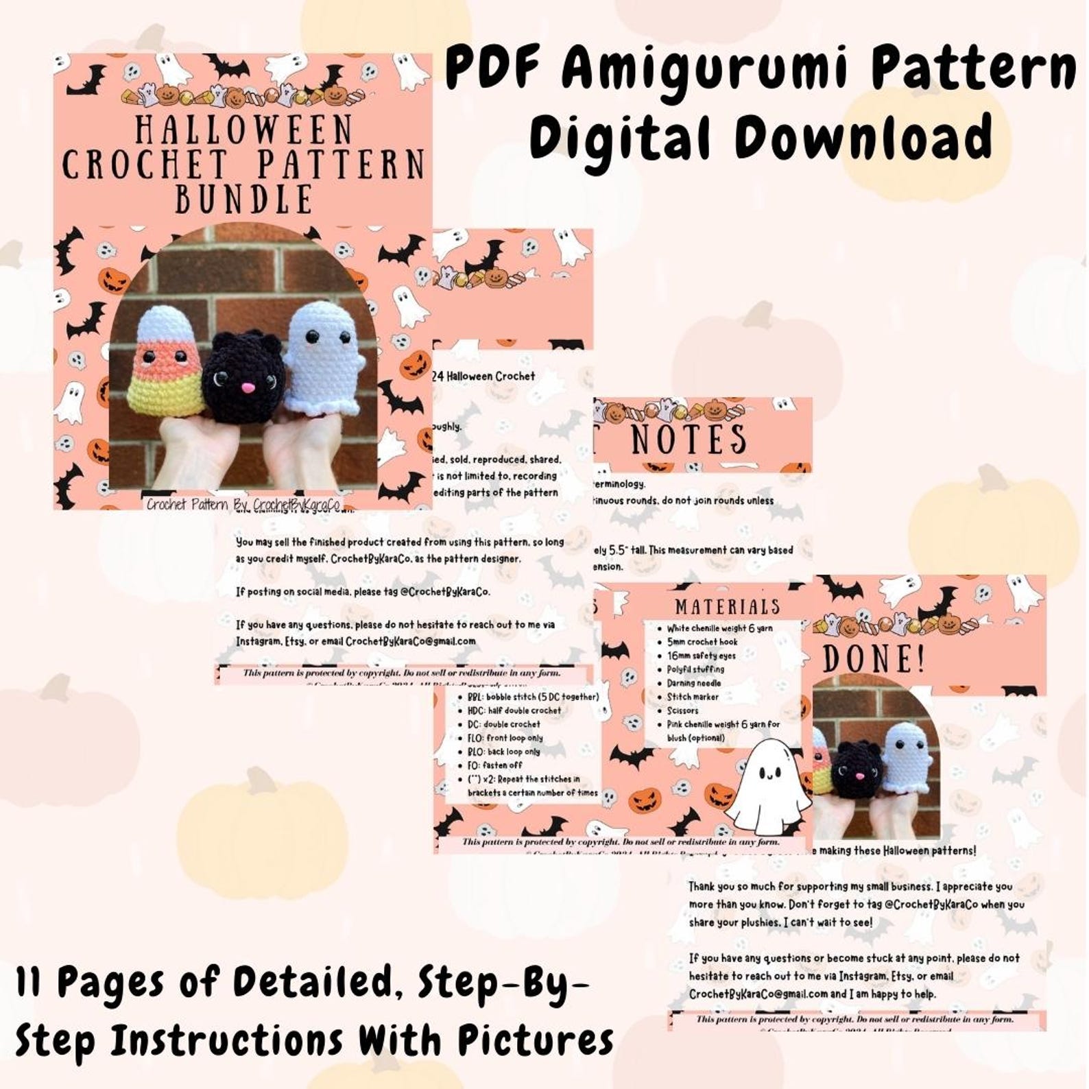 No Sew Halloween Crochet Pattern Bundle | Cat Pattern | Candy Corn ...