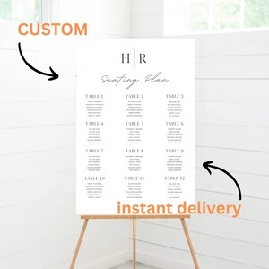Modello per biglietti per matrimonio Modello per biglietto per matrimonio minimal moderno Modello per biglietto per matrimonio Modello modificabile Poster per matrimonio Grafico alfabetico dei posti