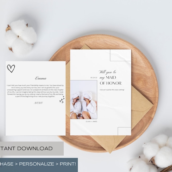 Bridesmaid Proposal Card Template Editable Photo Proposal Card Instant Download Minimalist Be My Bridesmaid Card Maid Of Honor Proposal Card