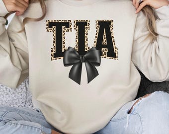 Bluza z nadrukiem Tia Leopard, Bluza z nadrukiem Ciotki, Prezent dla Ciotki, Modna bluza z nadrukiem Ciotki, Zabawny sweter dla Ciotki, Niestandardowy prezent dla Ciotki