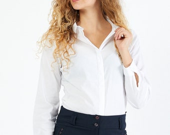 Women's Classic Lycra  Shirt, Long Sleeve White Shirt, Daily Use Shirt, Stylish Women's Shirt, Secretary Office Top, Casual Office Shirt