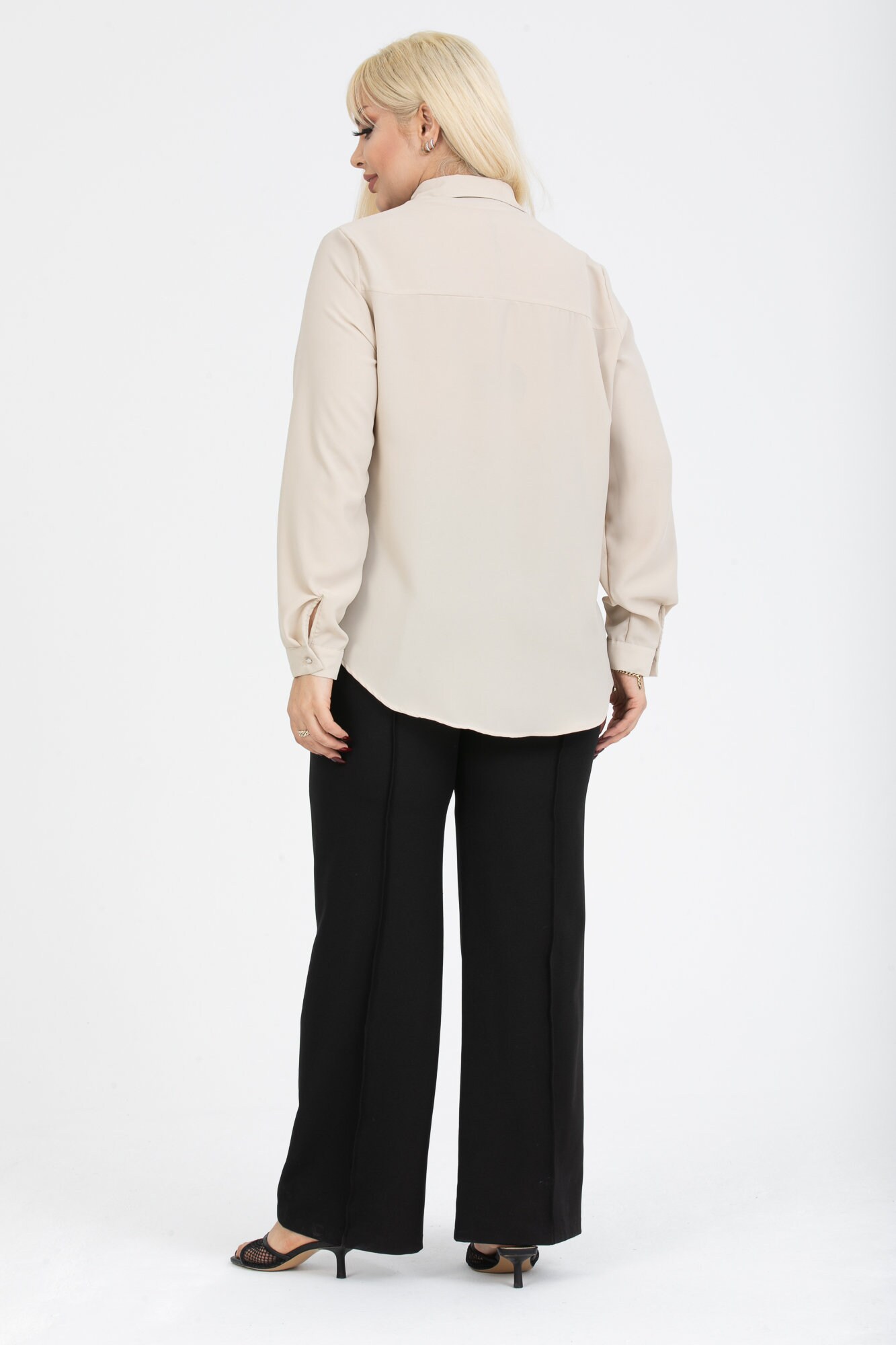 Women's Jessica Long Back, Short Front Plus Size Blouse, Long Sleeve