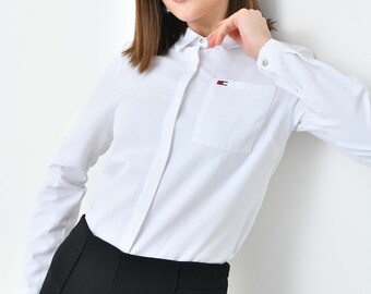 Women's Dobby Classic Cut Office-School White Shirt, Daily Use Shirt, Stylish Women's Shirt, Secretary Office Top, Casual Office Shirt