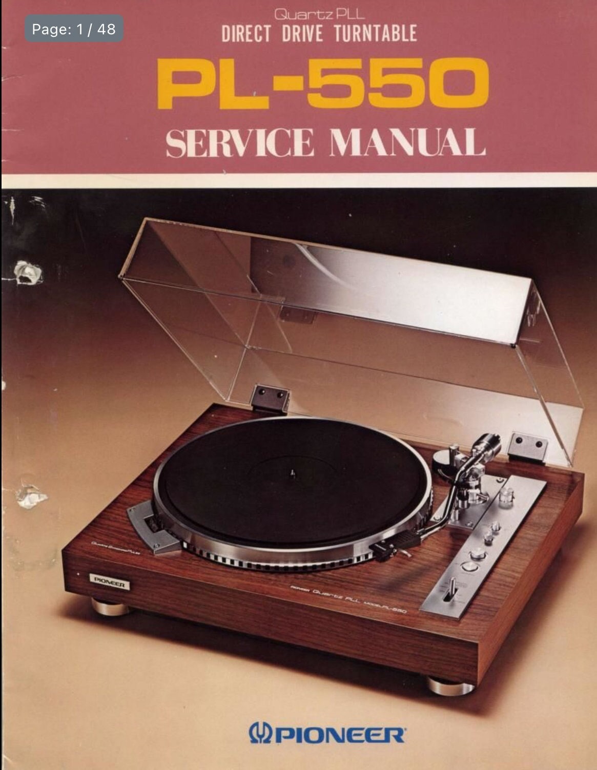 Platine Vinyle Pioneer PL-550 - Entraînement Direct - Très Bon état Avec Manuel