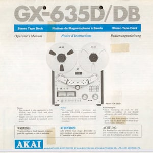 AKAI GX-635D GX-635DB Stereo Tape Deck Bedienungsanleitung Digitaler Download