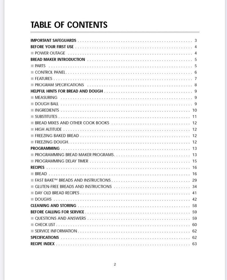 Toastmaster Bread Maker Machine 1148X Owner Recipe Manual 65 Pages