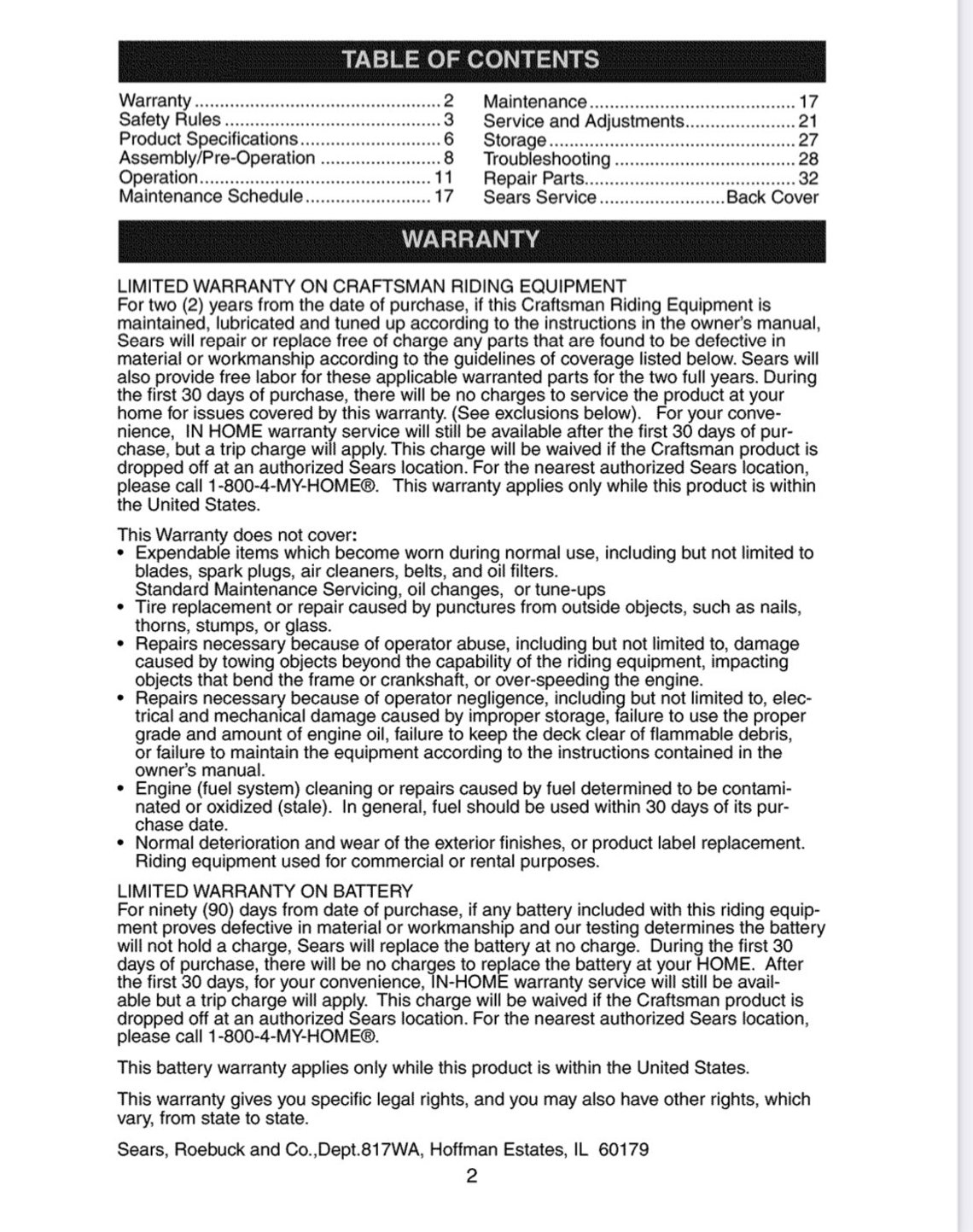 Sears LT1000 Craftsman 6sp 17.5 42" Tractor Owner & Parts Manual 917. ...