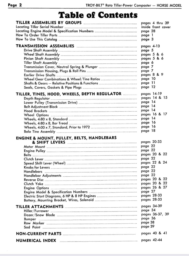 Troybilt Horse Model 1988 Master Parts Catalog Roto Tillerpower