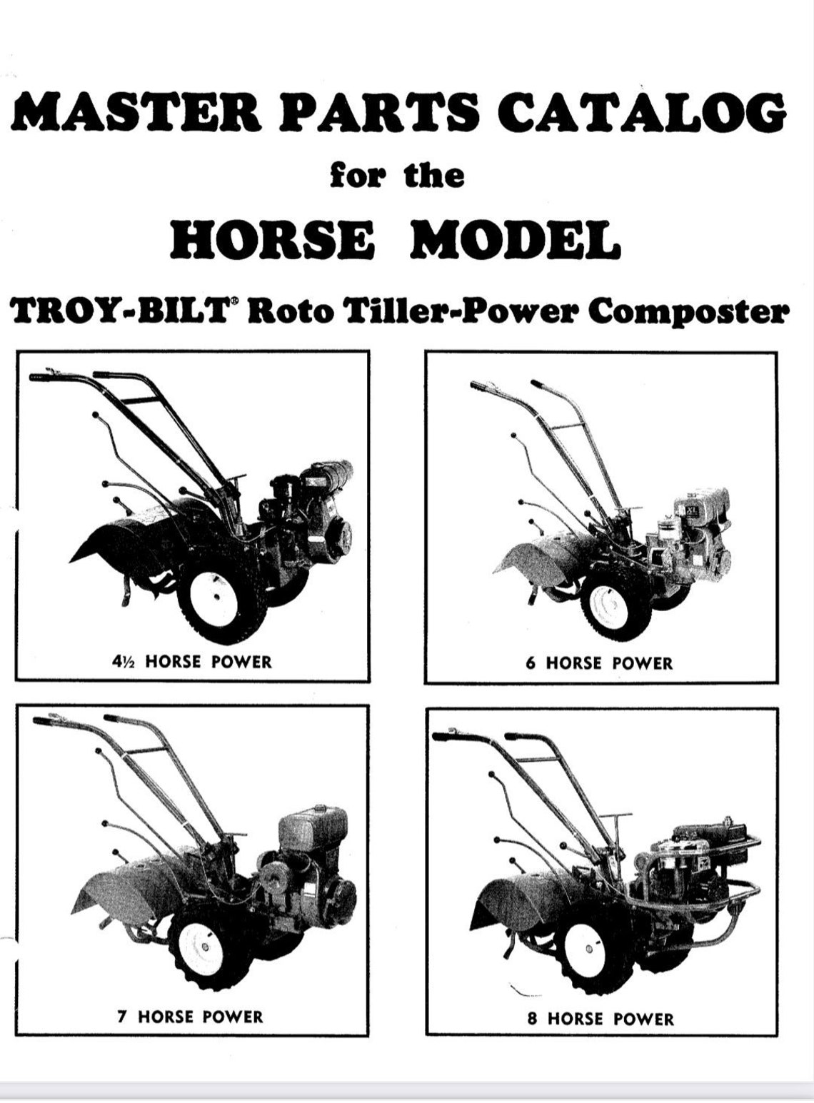 Troybilt Horse Model 1988 Master Parts Catalog Roto Tillerpower