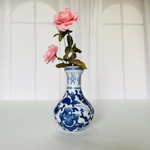 Blue and White Porcelain Vase, Vintage Chinese Flowers, Vase Belly Shape