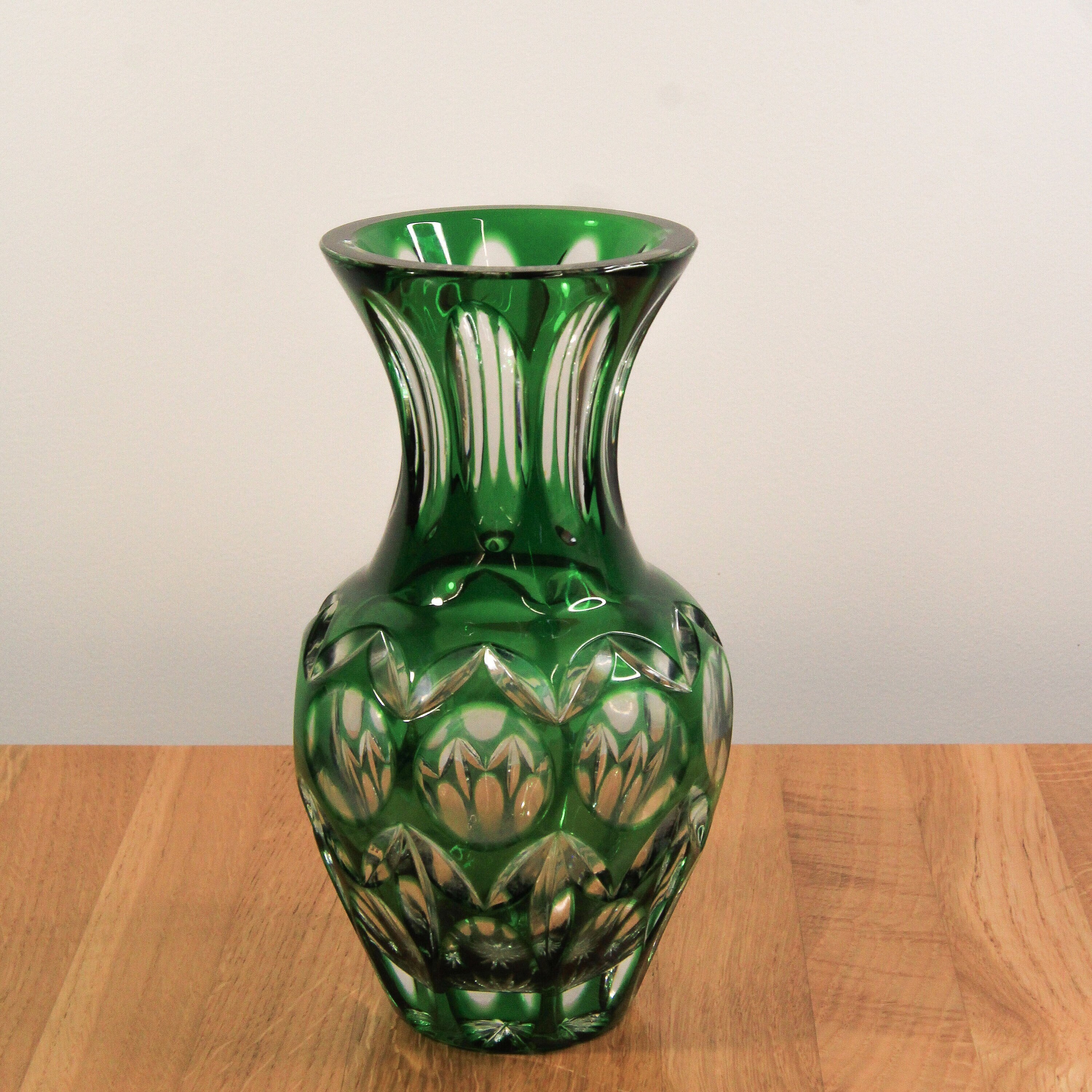 8 Vintage Green Crystal Vase, Nachtmann Germany 1930's, Art Glass, Art