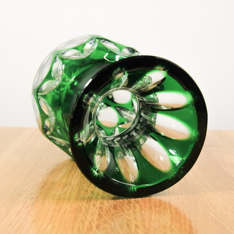 8 Vintage Green Crystal Vase, Nachtmann Germany 1930's, Art Glass, Art