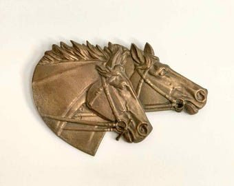 ヴィンテージのドイツ製ブロンズ製円形壁飾り、馬の頭が彫刻された