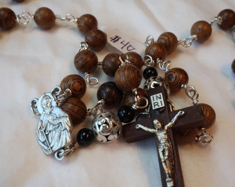Handmade wooden bead rosary with wooden crucifix