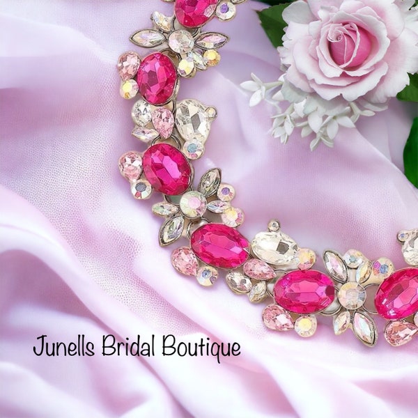 Bride pink crystal statement choker necklace GIFT INCLUDED pink rhinestone necklace pink chunky diamanté choker absolutely stunning