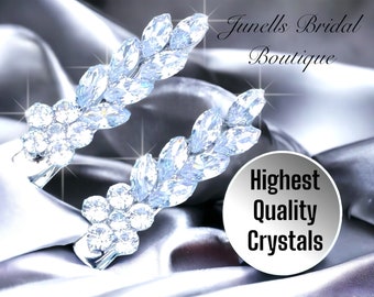 Brides Crystal hair Clips. Sparkle flower leaf diamond hair clips, twin pack luxurious brides hair clips, GIFT INC, diamante hair clips