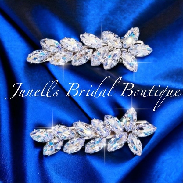 Sparkle diamond leaf clip for a bride   GIFT INCLUDED silver Crystal wedding clip rhinestone bridal hair clip 2 pack wedding hair clips