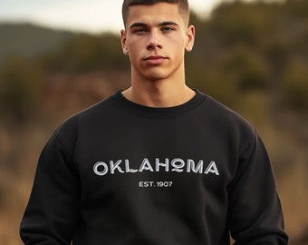 Oklahoma Sweatshirt, Unisex OKC Travel Gift, Game Day Apparel for Football, College Student University Gifts, Cute Home State Okie Pullover