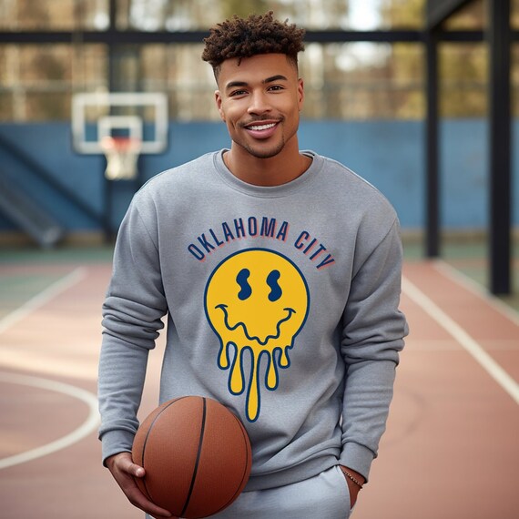 Retro Smiley Oklahoma City Sweatshirt OKC Thunder Graphic Sweater Funny Basketball Game Day Apparel Cute State Shirt for College Students Etsy