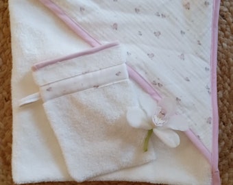 Ensemble cape de bain bébé + gant de toilette