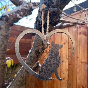 Metal Alsatian German Shepherd Husky Love Heart | Unique Pet Decor, Garden Art, Rusty Animal Lover's Gift | Outdoor Hanging Sculpture