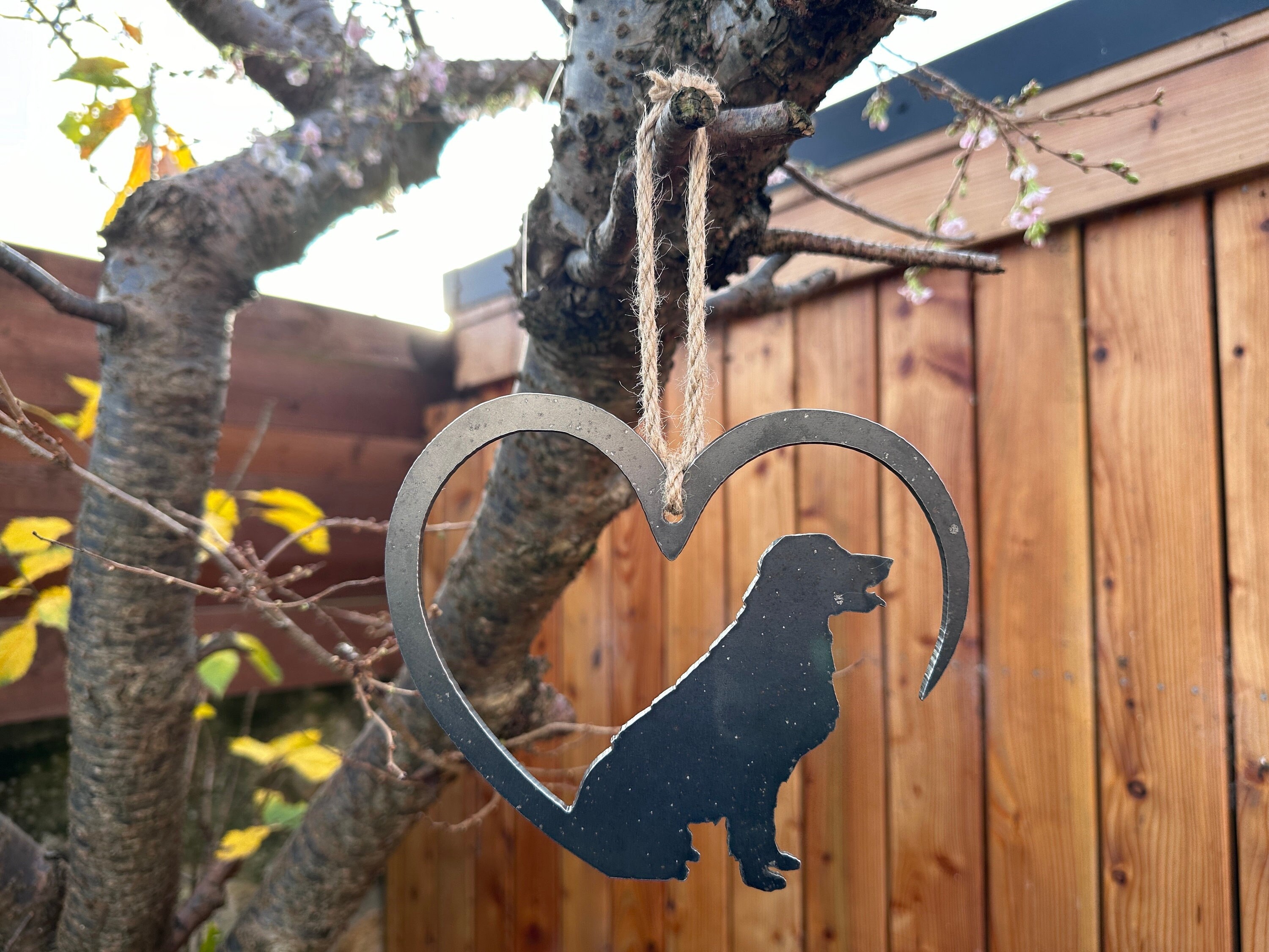 Metal Retriever Dog Love Heart |  Charming Pet Decor, Housewarming Gift, Animal Lover's Gift, Pet Memorial, Hanging Ornament
