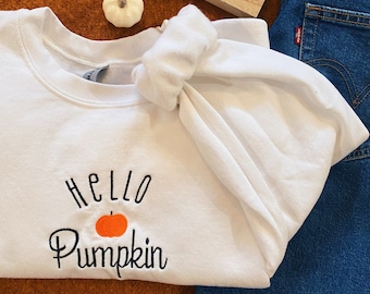 Hej pumpa höst broderad rund hals tröja