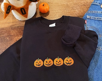 Halloween Jack-O'-Lantern Broderad Rundkragetröja