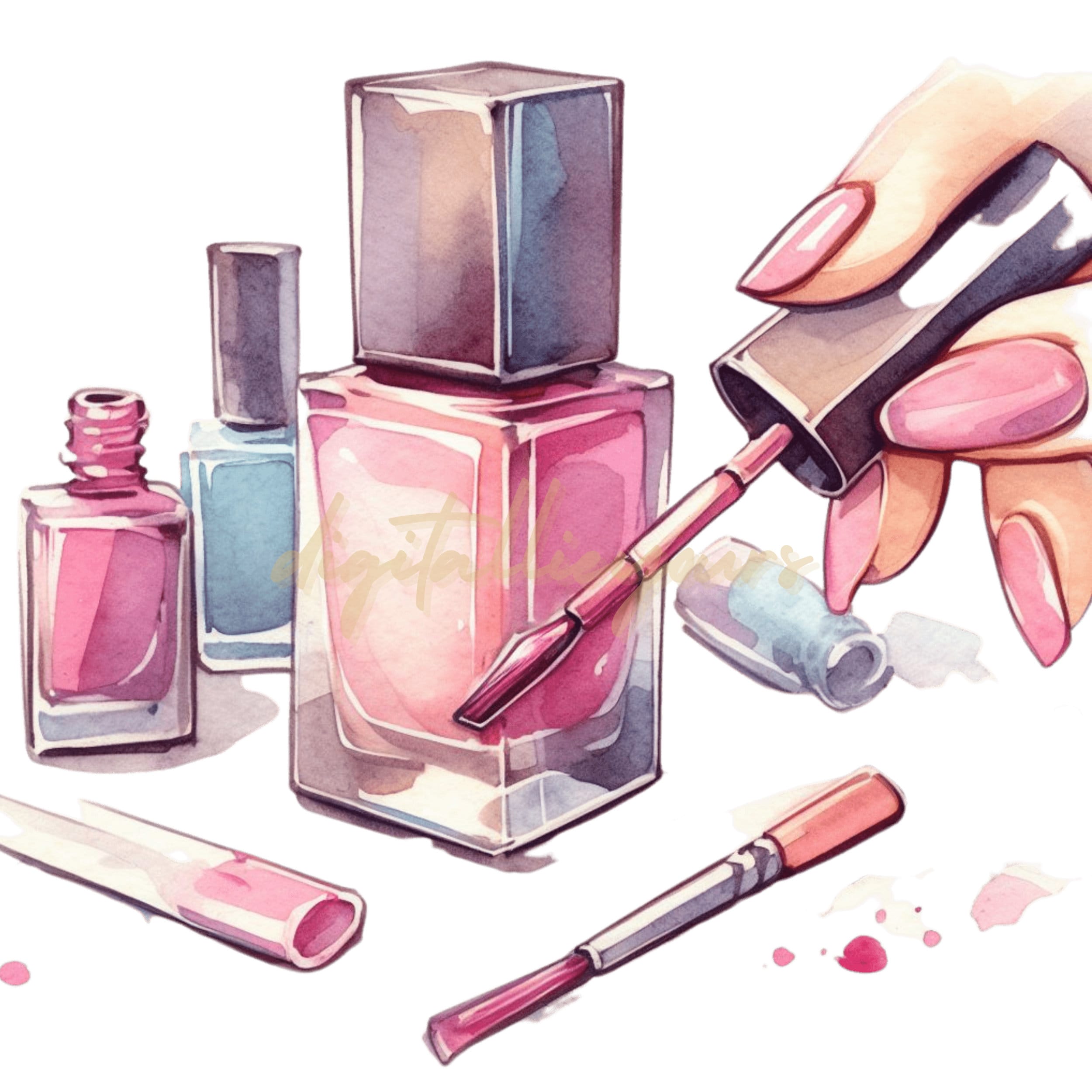 Watercolor nail polish clip art.