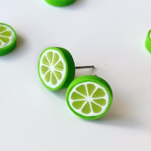 Handmade Lime Stud Earrings - Polymer Clay Jewelry, Citrus Fruit Accessories, Summer Gift Idea, Tropical Earrings, Spring & Summer Fashion