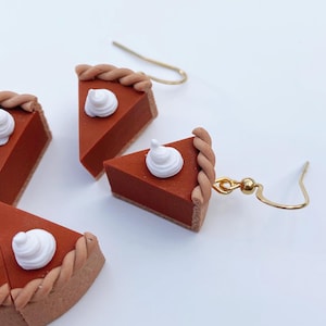 Handmade Pumpkin Pie Earrings - Fall Harvest Jewelry, Autumn Accessories, Thanksgiving Gift, Polymer Clay Dessert, 18K gold plated