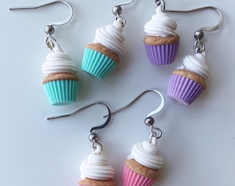 Handmade Cupcake Earrings: Polymer Clay Miniature Dessert Jewelry