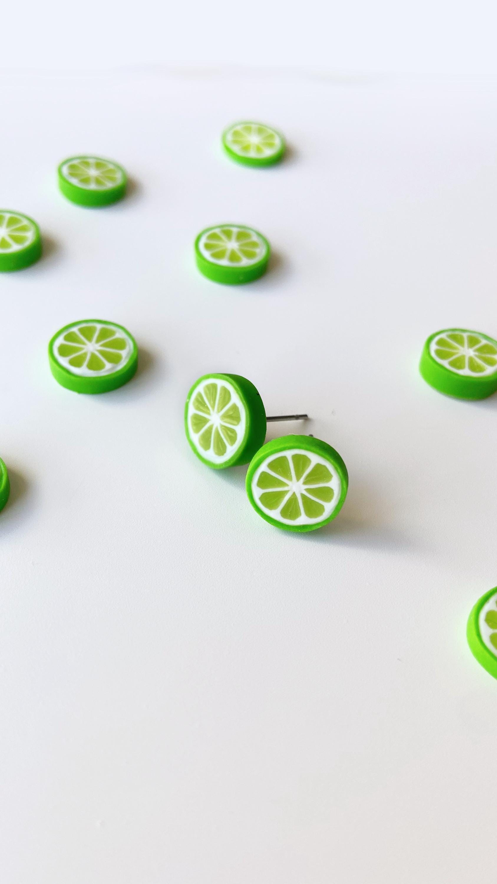 Handmade Lime Stud Earrings - Polymer Clay Jewelry, Citrus Fruit Accessories, Summer Gift Idea, Tropical Earrings, Spring & Summer Fashion