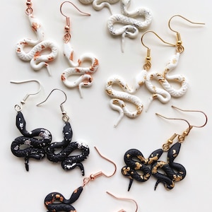Sparkling snake earrings - Handmade polymer clay jewelry, Elegant Reptile-Inspired Accessories, Reputation Snakes, Gold, Silver, Rose Gold