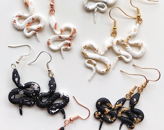 Sparkling snake earrings - Handmade polymer clay jewelry, Elegant Reptile-Inspired Accessories, Reputation Snakes, Gold, Silver, Rose Gold
