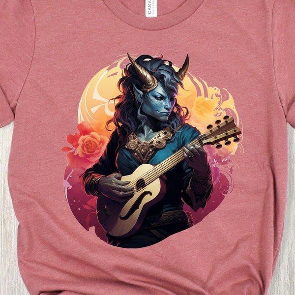 Female Tiefling Bard Warlock Sorcerer Rogue Cleric Paladin DnD Character Tshirt D&D Shirt Dungeons and Dragons Clothing D and D Player Gift